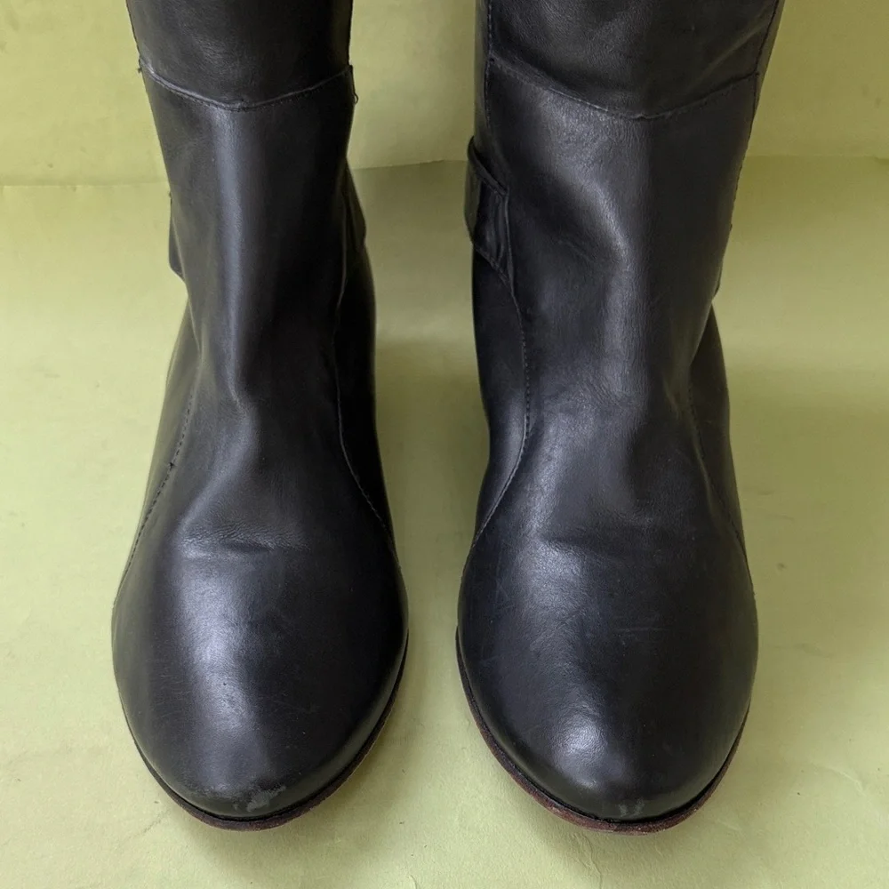 New Vintage Joie Black All Leather Over the Knee Boots with Buckles